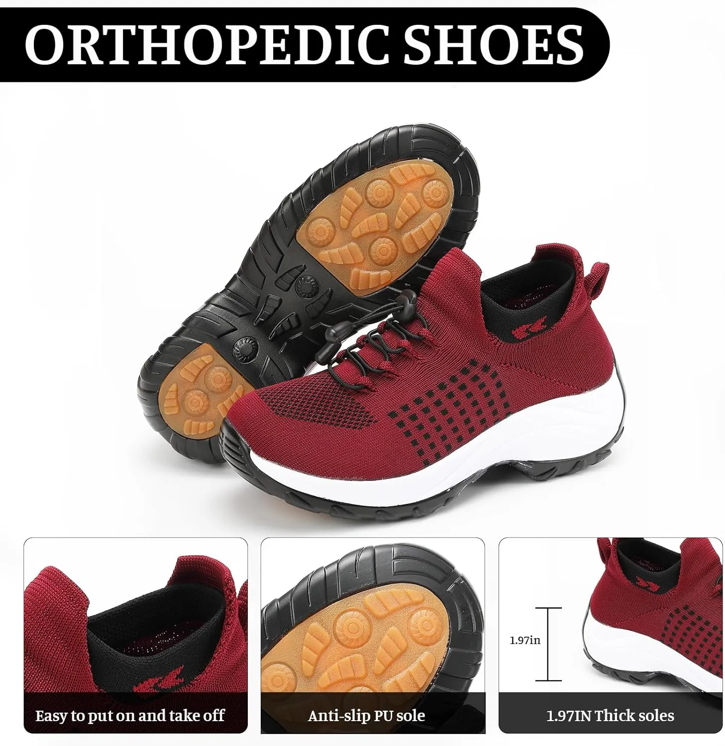 Womens Walking Shoes Sneakers with Arch Support Orthopedic Comfortable Slip On Trainers for Plantar Fasciitis Air Cushion Breathable Lightweight Ladies Athletic Shoe Thick Bottom
