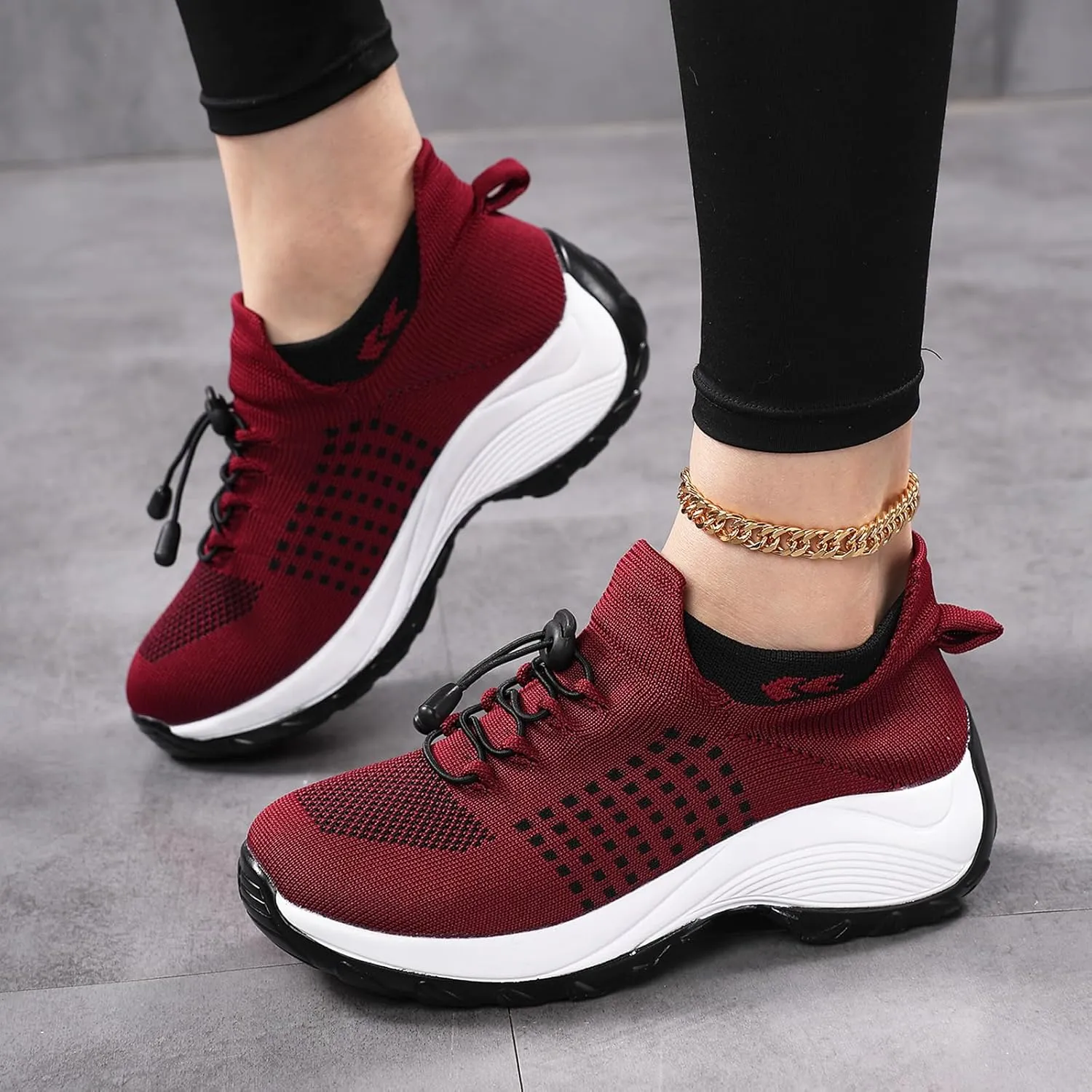 Womens Walking Shoes Sneakers with Arch Support Orthopedic Comfortable Slip On Trainers for Plantar Fasciitis Air Cushion Breathable Lightweight Ladies Athletic Shoe Thick Bottom