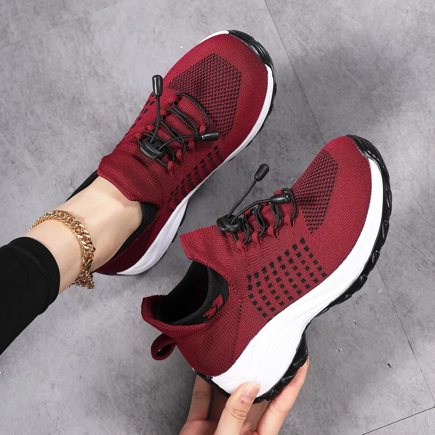 Womens Walking Shoes Sneakers with Arch Support Orthopedic Comfortable Slip On Trainers for Plantar Fasciitis Air Cushion Breathable Lightweight Ladies Athletic Shoe Thick Bottom