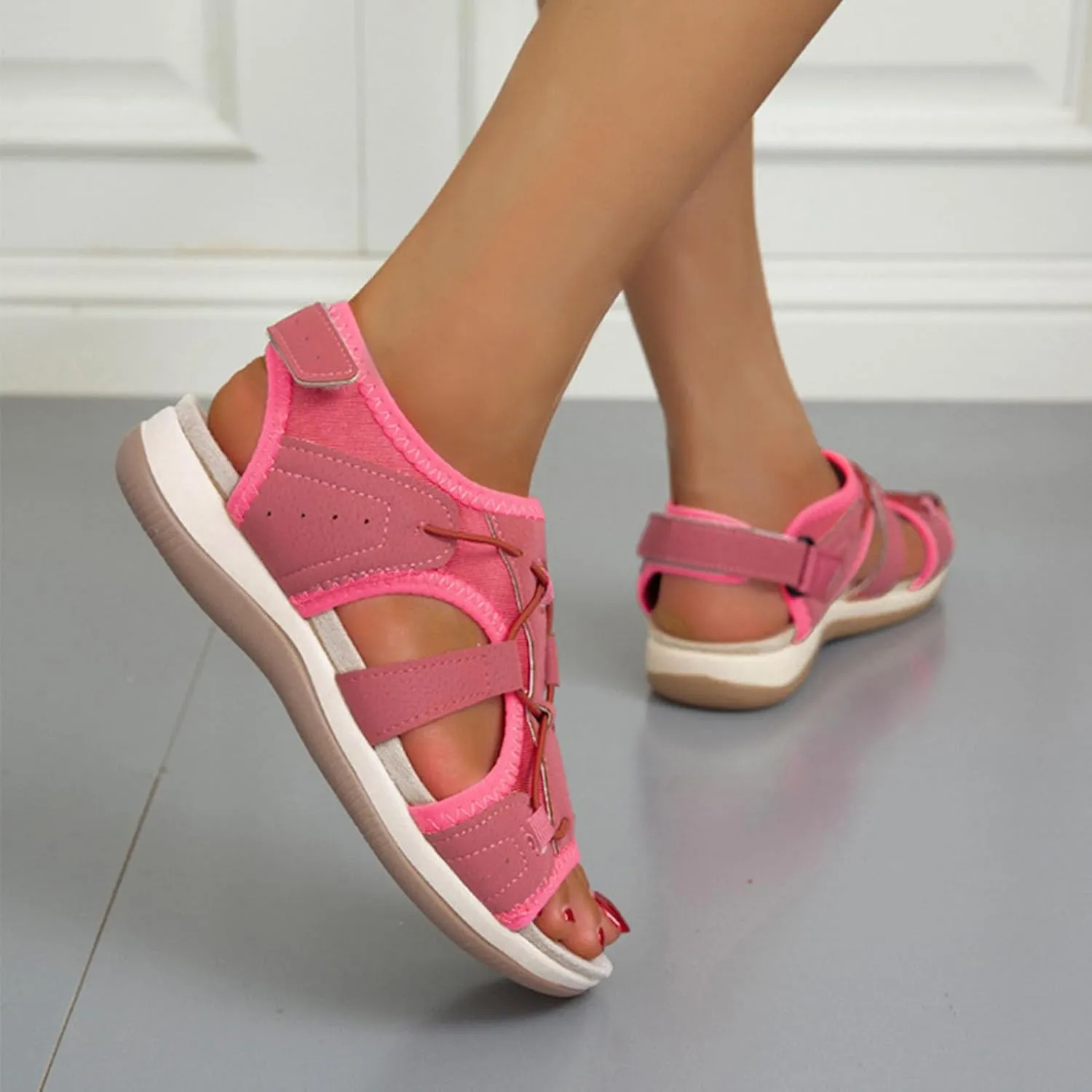 Women's Wedge Heel With Arch Support Low Top Round Toe Casual Sandals For Hiking Outdoor Walking Summer Platform Athletic Shoes Women