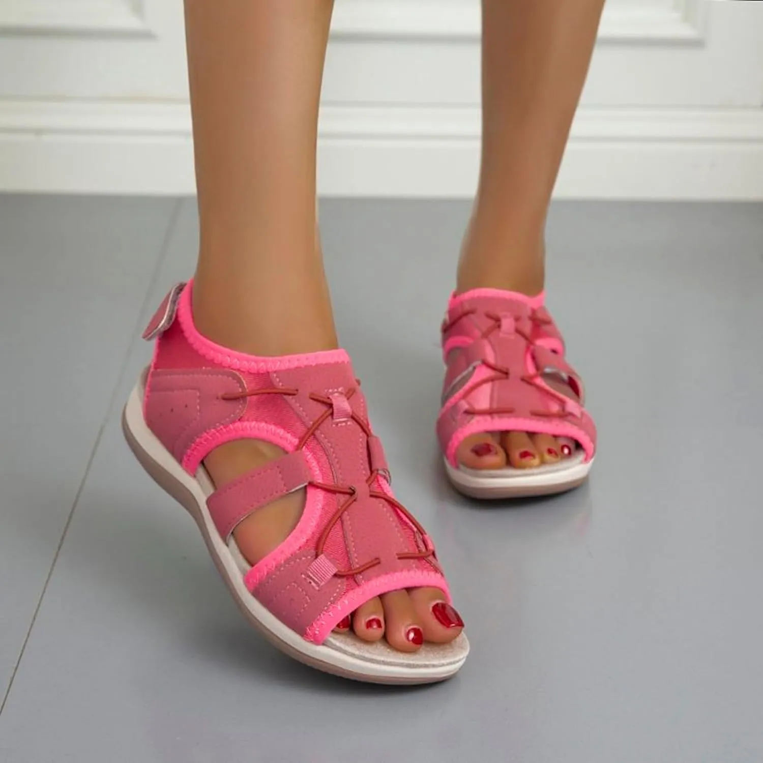 Women's Wedge Heel With Arch Support Low Top Round Toe Casual Sandals For Hiking Outdoor Walking Summer Platform Athletic Shoes Women