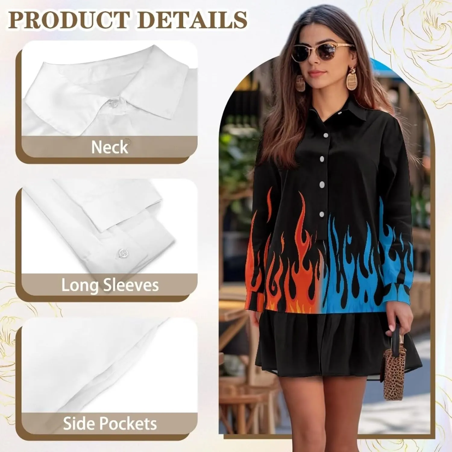 Youngerbaby Shirt Dresses for Woman Long Sleeve Mini Dresses Ruffle Hem Dresses with Pockets S-2XL